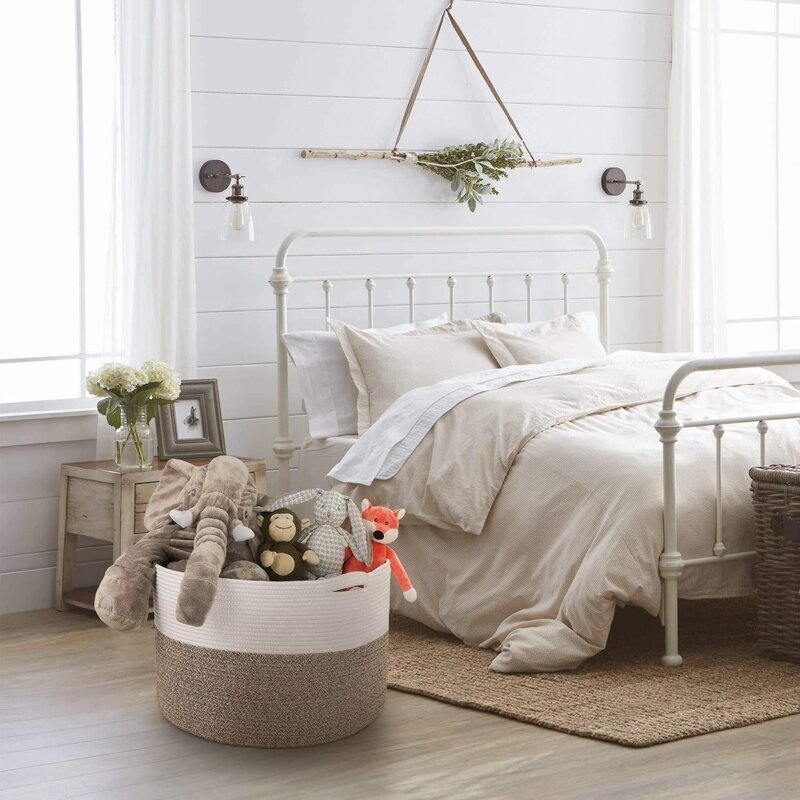 Xxxlarge Cotton Rope Basket 21.7" X 21.7" X 13.8" Woven Baby Laundry Basket For Blankets Toys Storage Basket With Handle Comforter Cushions Storage Bins Thread Laundry Hamper - Image 1