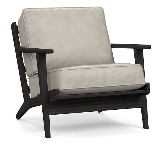 Raylan Leather Armchair with Black Frame, Down Blend Wrapped Cushions, Statesville Pebble - Image 0