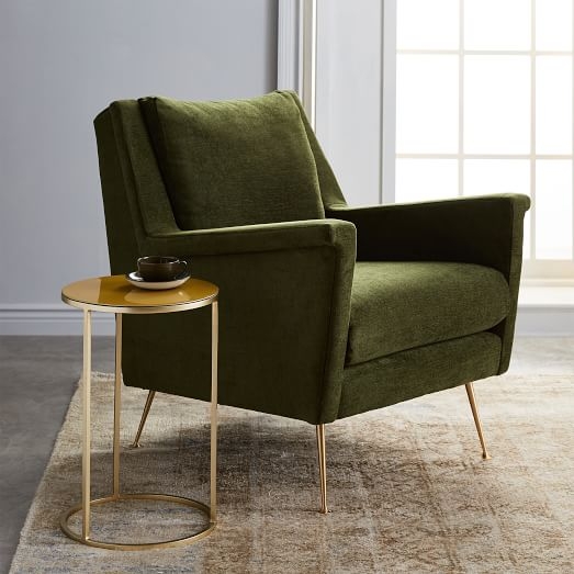 Carlo Mid-Century Chair, Velvet, Olive, Brass - Image 0