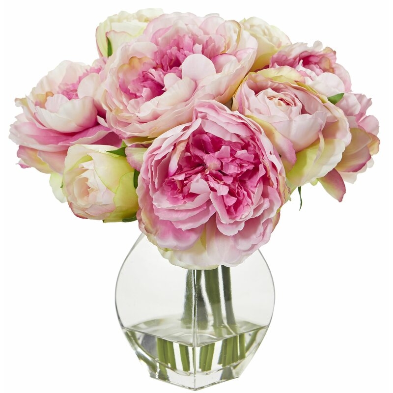 Artificial Peony Floral Arrangements and Centerpieces in Vase - pink - Image 0