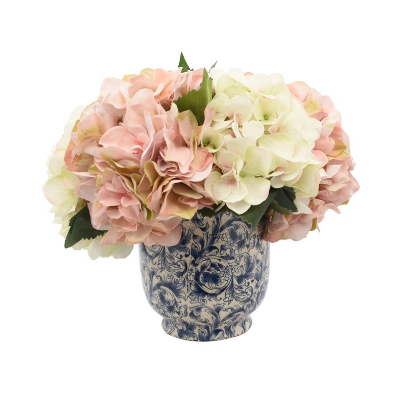 Aahil Hydrangea Floral Arrangement in Pot - Image 0