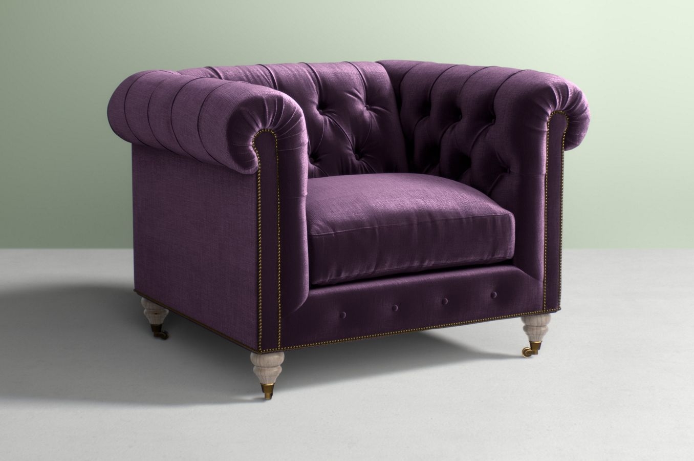 Lyre Chesterfield Chair - Velvet in Burgundy - Image 0