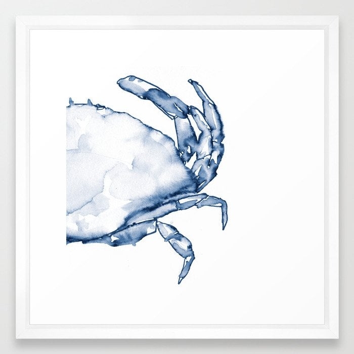 Coastal Crab in Watercolor, Navy Blue (Right Half in Set) Framed Art Print - Image 0