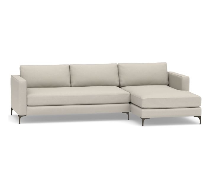 Jake Upholstered Left Arm 2-Piece Sectional with Chaise 2x1 with Bronze Legs, Polyester Wrapped Cushions, Performance Heathered Tweed Pebble - Image 0