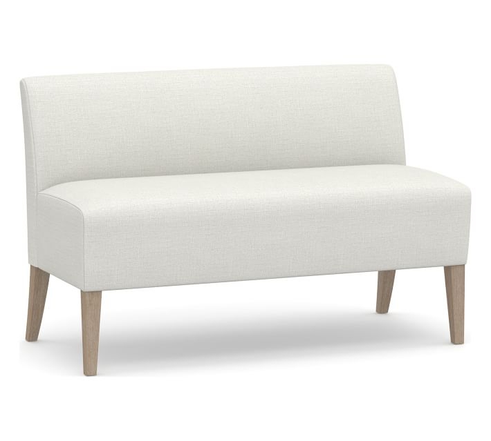 Modular Upholstered Banquette, Seadrift Leg, Basketweave Slub Ivory - Image 0