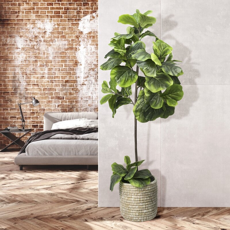 60'' Artificial Fiddle Leaf Fig Tree in Basket - Image 5