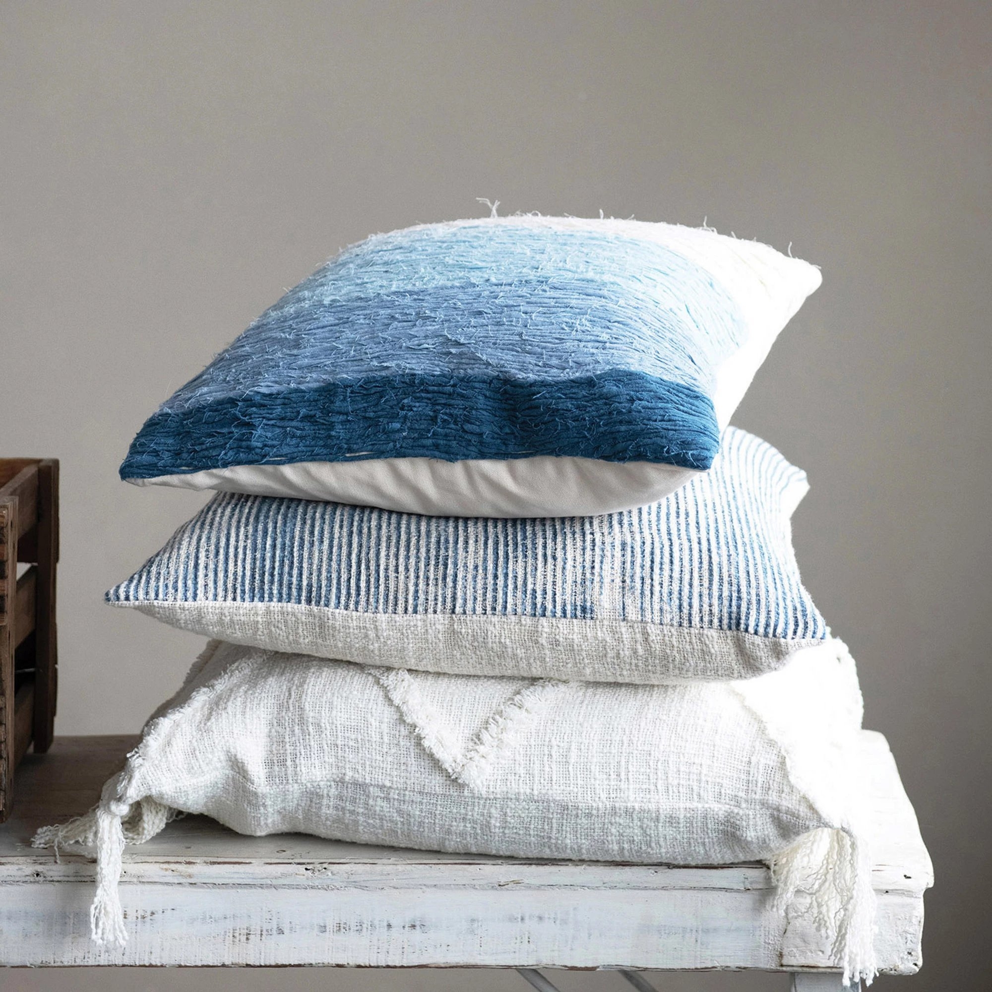 Stonewashed Stripe Slub Pillow, Blue, 20" x 20" - Image 1