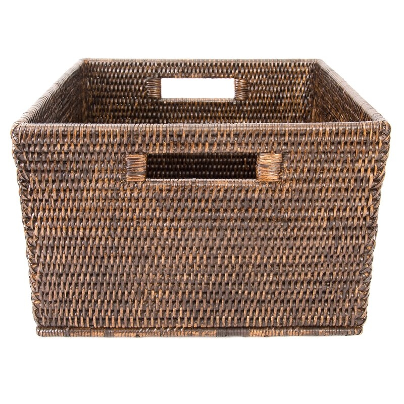 Rattan Square Basket with Cutout Handles - Image 1