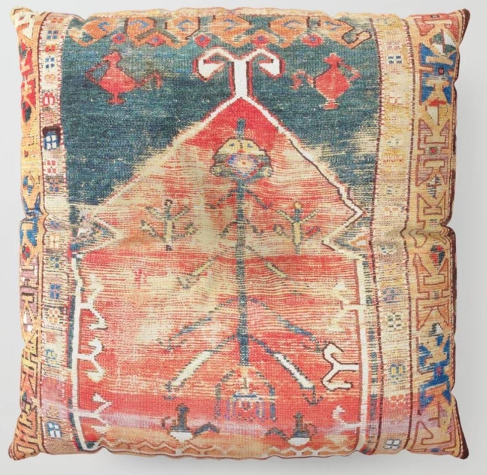 Konya Central Anatolian Niche Rug Print floor pillow, 30" X 30" square - Image 0