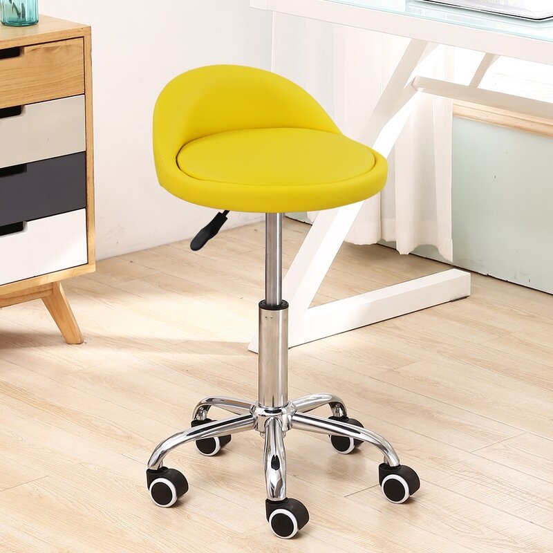 PU Leather Round Rolling Height Adjustable Lab Stool with Footrest - Image 2