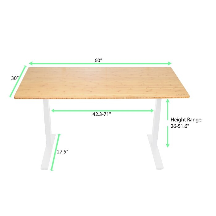 Belpre Height Adjustable Standing Desk, Natural Bamboo White Frame - Image 2