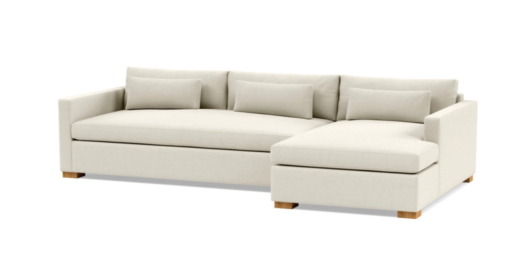 Charly Sleeper Sleeper Sectional with Chalk Fabric, standard chaise, and Matte Black legs right facing - Image 0
