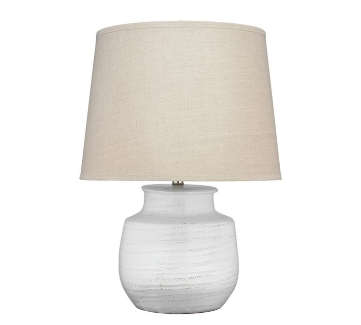 Isabelle Small Table Lamp, White and Natural Linen - Image 0