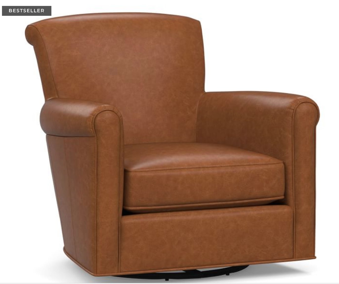 Irving Roll Arm Leather Swivel Armchair, Polyester Wrapped Cushions, Leather Statesville Caramel - Image 0