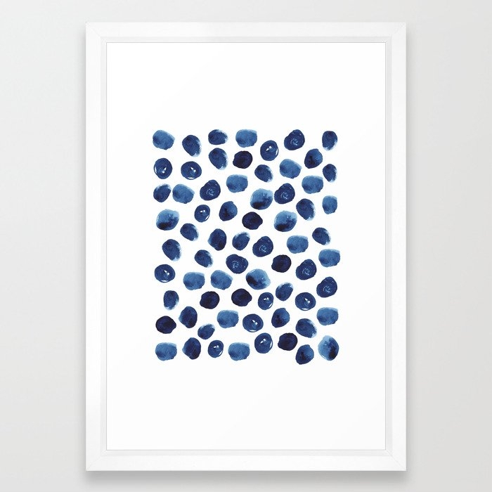 India - blue paint, ink spots, design, watercolor brush, dots, cell phone case Framed Art Print - Image 0
