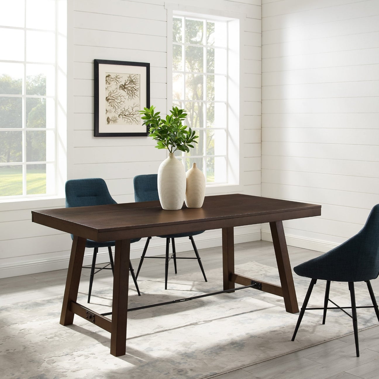 70" Trestle Dining Table - Dark Brown Oak - Image 1