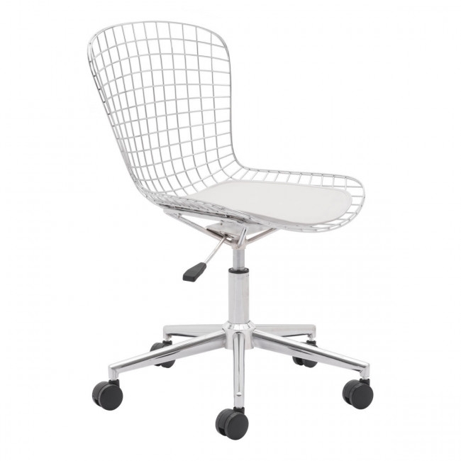 Wire Office Chair Chrome w/ White Cushion - Image 0