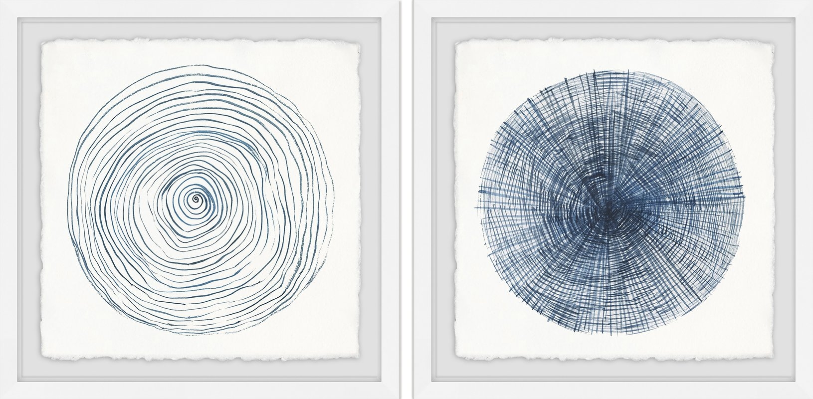 'Circle Lines Diptych' 2 Piece Framed Drawing Print Set - Image 0