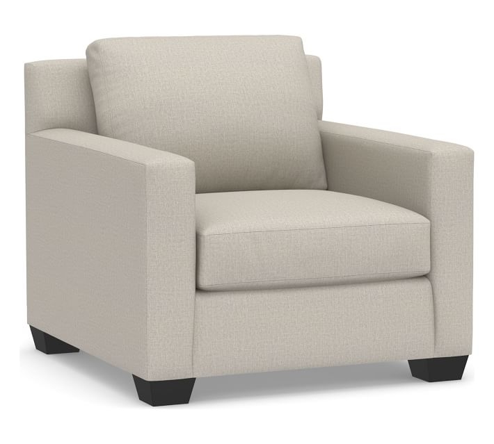 York Square Arm Upholstered Deep Seat Armchair, Down Blend Wrapped Cushions, Performance Heathered Tweed Pebble - Image 2