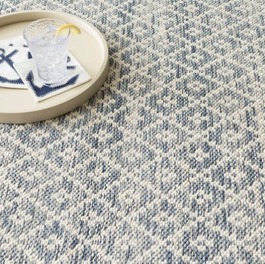 MELANGE DIAMOND BLUE WOVEN COTTON RUG - 9' x 12' - Image 1