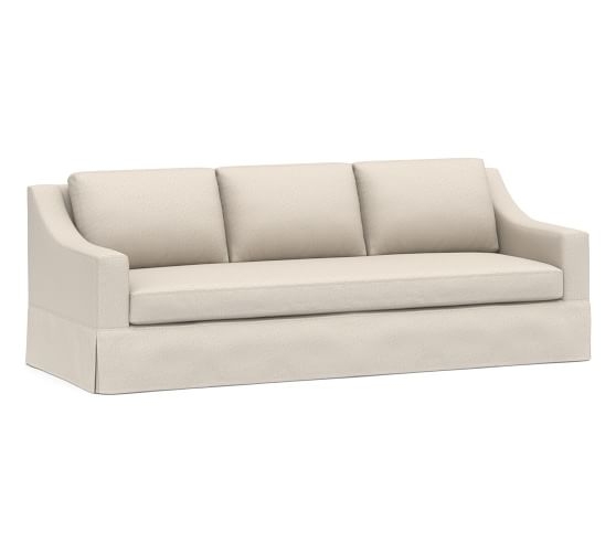 York Slope Arm Slipcovered Grand Sofa 95" 2x1, Down Blend Wrapped Cushion, Performance Everydaylinen(TM) Oatmeal - Image 0