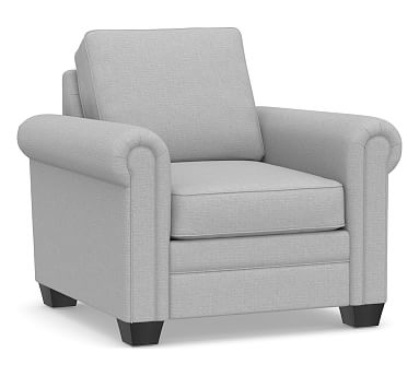 SoMa Brennan Upholstered Armchair, Polyester Wrapped Cushions, Brushed Crossweave Light Gray - Image 0
