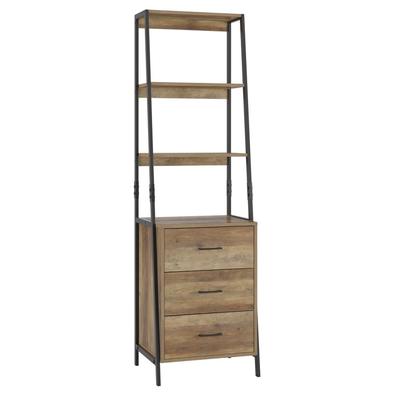 Stansbury 68.9'' H x 20.1'' W Iron Ladder Bookcase with Bins - Image 0