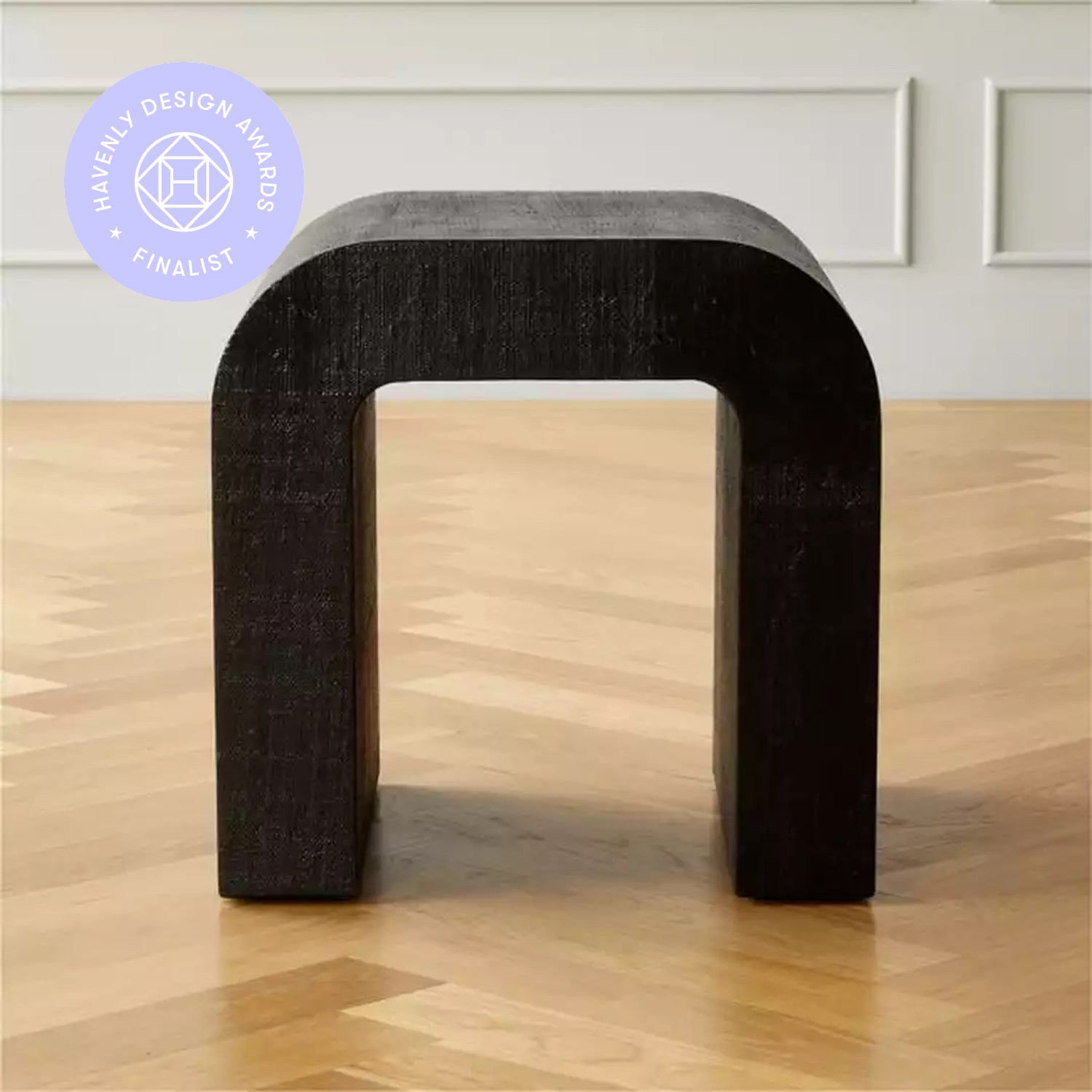 Horseshoe Black Lacquered Linen Side Table - Image 1