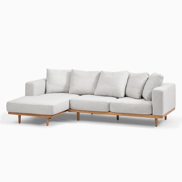 Newport Sectional Set 01: Left Arm Sofa, Right Arm Chaise Toss Back Cushion, Down Blend, Performance Coastal Linen, Pebble Stone, Almond - Image 0