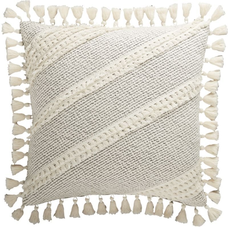 "18"" Liana White Tassel Pillow with Feather-Down Insert" - Image 3