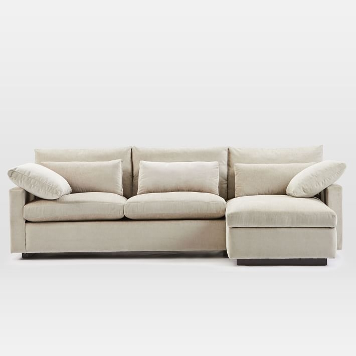 Harmony Left Arm Sleeper Sectional w/ Storage, Distressed Velvet, Light Taupe, Down Blend - Image 0