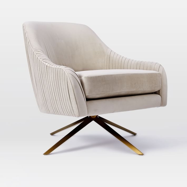Roar + Rabbit Swivel Chair, Luxe Boucle, Stone White, Antique Brass - Image 7