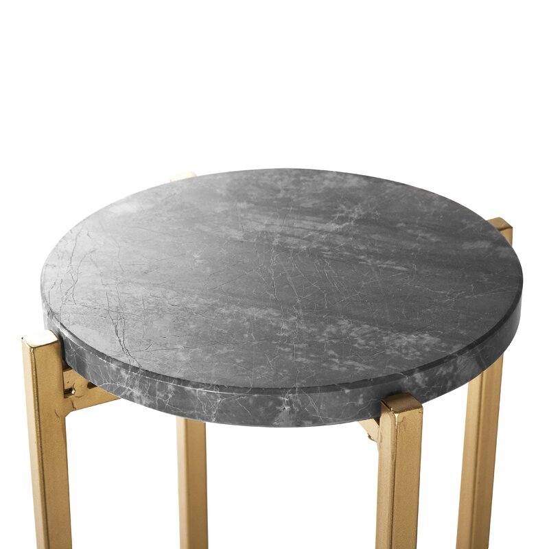 Mercer41 White Marble Collapsible Drink Table - Image 1