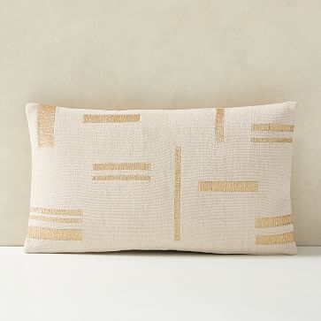 Embroidered Metallic Blocks Pillow Cover, 12"x21", Belgian Flax - Image 0