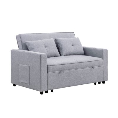 Desilva Dark Gray Linen Convertible Sleeper Loveseat With Side Pocket - Image 0
