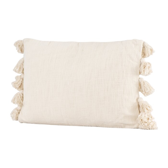 Jakob Woven Slub with Plush Tassels Cotton Lumbar Pillow - Image 0