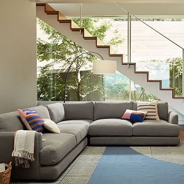 Haven Sectional Set 03: Left Arm Sofa, Corner, Right Arm Sofa, Poly, Yarn Dyed Linen Weave, Shelter Blue - Image 2