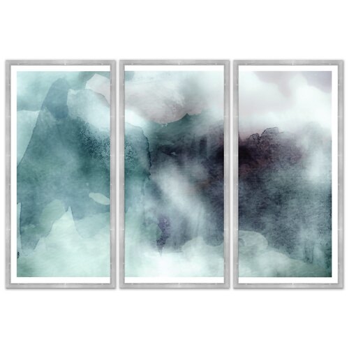 'COOL TONES ABSTRACT WASH' FRAMED WATERCOLOR PAINTING PRINT MULTI-PIECE IMAGE - Image 0