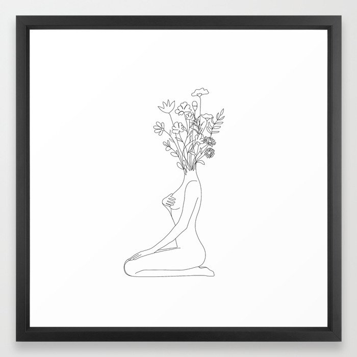 Minimal Line Bloom Framed Art Print - Vector Black - Medium (gallery) - 22" X 22" - Image 0