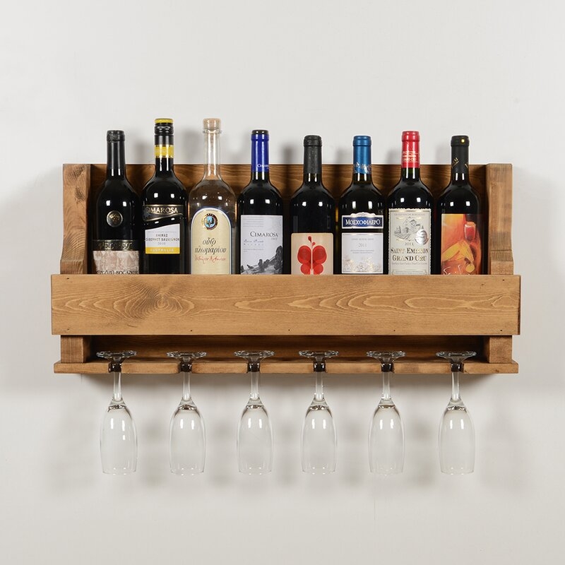 Anding Natural 8 Bottle Wall Mounted Wine Bottle and Glass Rack - Image 0