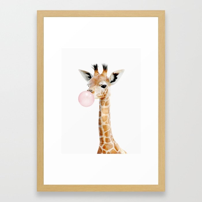 Bubble Gum Baby Giraffe Framed Art Print - Image 1