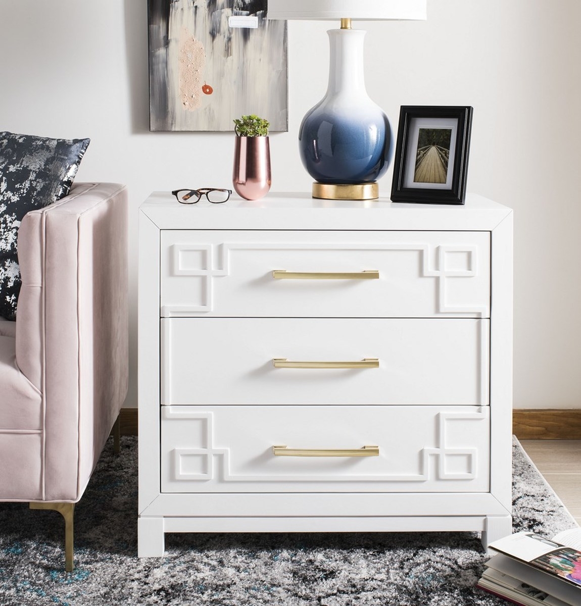 Raina 3 Drawer Chest - White/Gold - Safavieh - Image 1