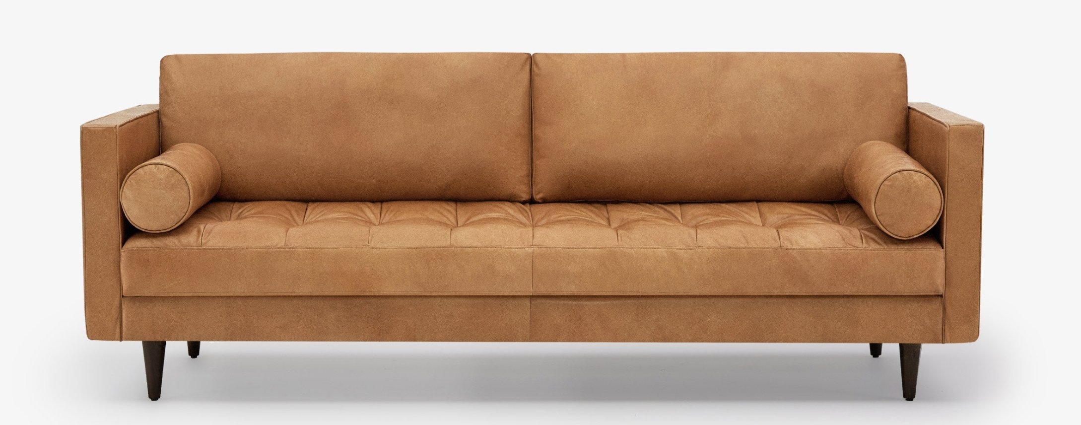 Briar Leather Sofa in Santiago Caramel Leather with Mocha Wood Stain - Image 0
