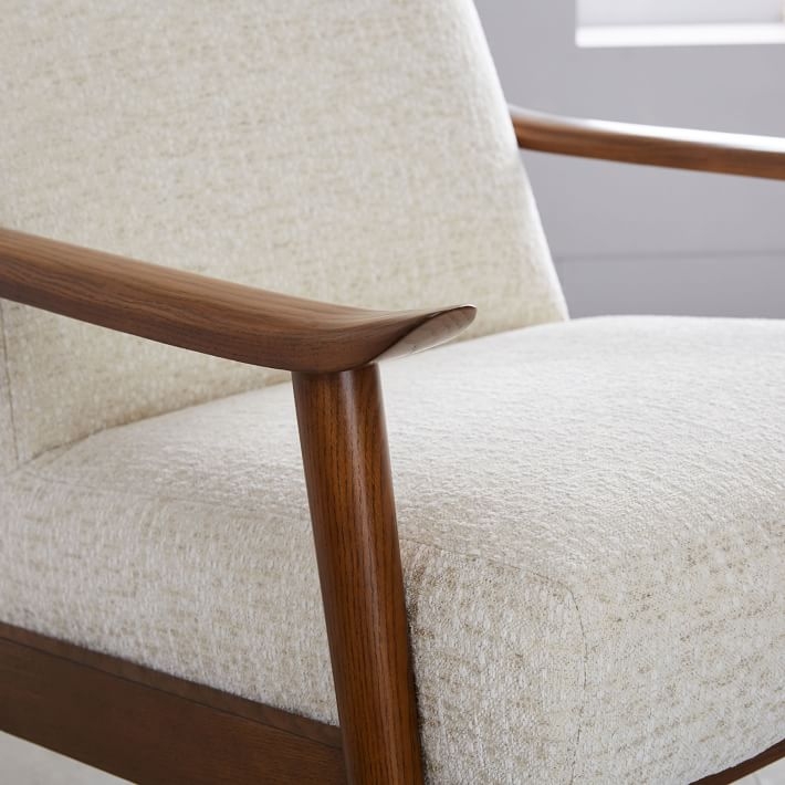 Mid-Century Show Wood Upholstered Chair, Chunky Basketweave, Stone - Image 3