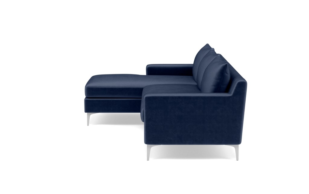 SLOAN Sectional Sofa with Left Chaise - Bergen Blue Mod Velvet - Chrome Plated L Leg - Image 5