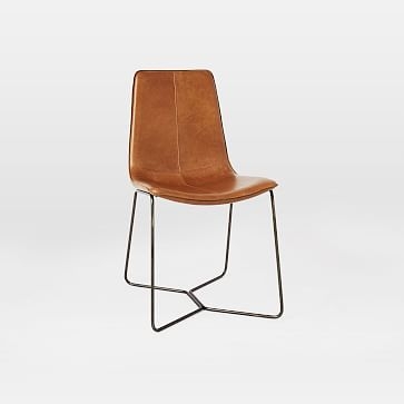 Slope Dining Chair, Parc Leather, Cement, Light Bronze - Image 1