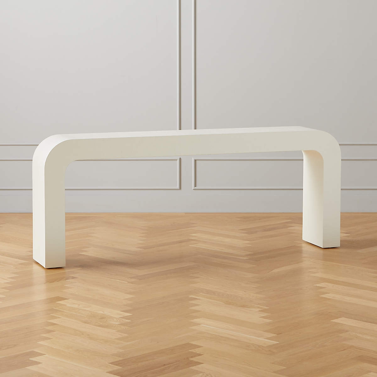 HORSESHOE IVORY LACQUERED LINEN 80" CONSOLE TABLE - Image 3