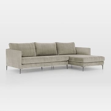 Vail Boxed Arm 2-Piece Chaise Sectional Set 1: Left Arm Chaise, Right Arm Sofa, Poly, Distressed Velvet, Light Taupe, Brushed Graphite - Image 2
