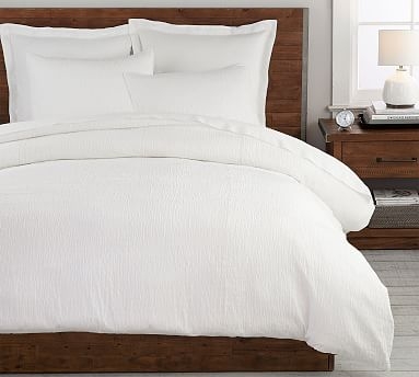 Beck Ruched Cotton Duvet Cover, King/Cal King, White - Image 0