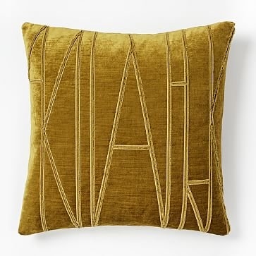 Velvet Applique Pillow Cover, 20"x20", Velvet Gold - Image 1